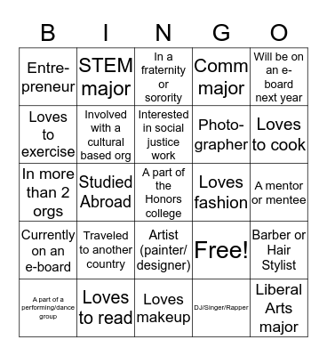 PRCC Leadership Summit Bingo Card