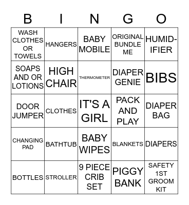 KRISTINA'S BABY SHOWER Bingo Card