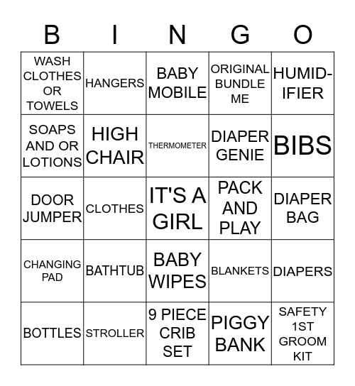 KRISTINA'S BABY SHOWER Bingo Card