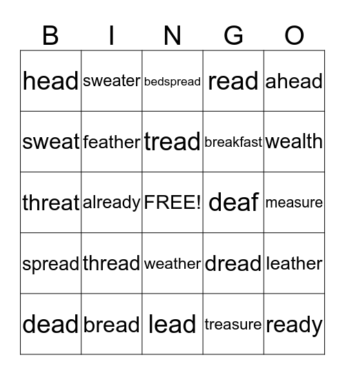 EA says The short e sound- Bingo Card