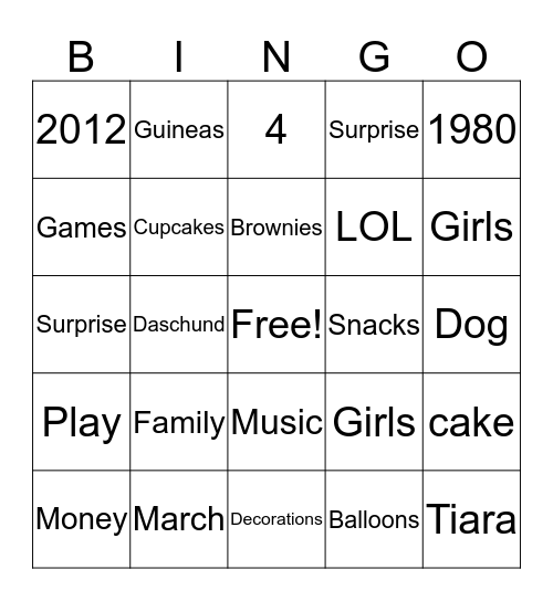 Birthday Bingo Card