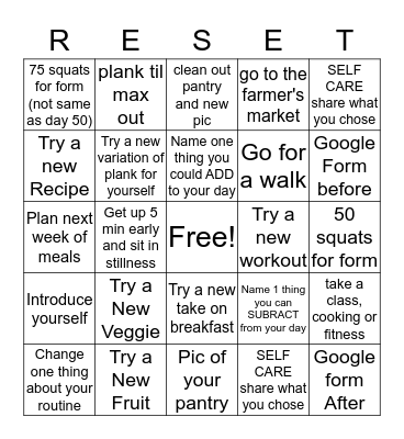 12 DAY RESET BINGO Card