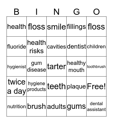 Oral Health Bingo Card