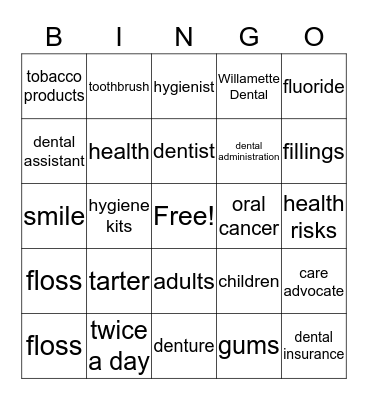 Oral Health Bingo Card