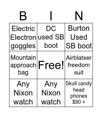 Showcase Shop Bingo  Bingo Card