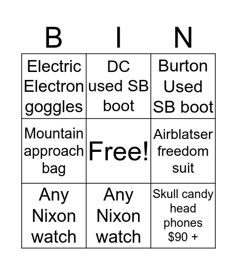 Showcase Shop Bingo  Bingo Card