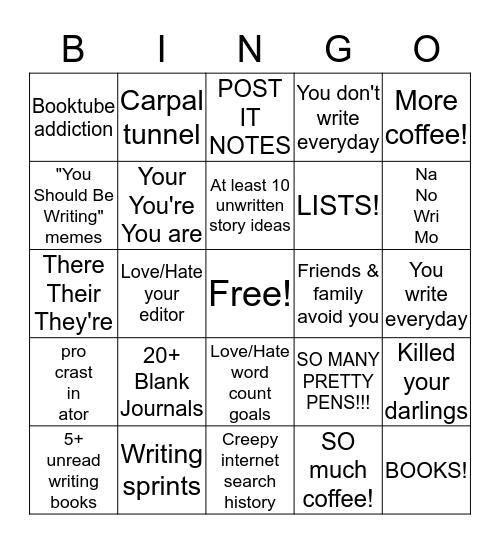 Writer's BINGO Card