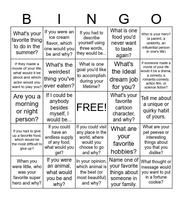 Getting To Know You Bingo Card