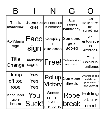 Wrestlemania BINGO Card