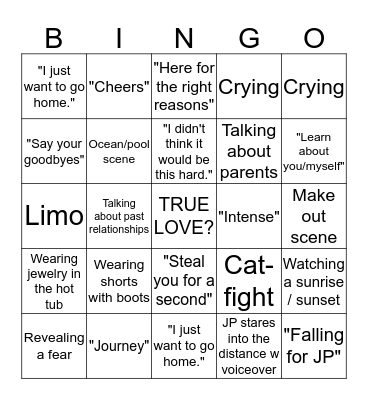 Bachelor Bingo Card