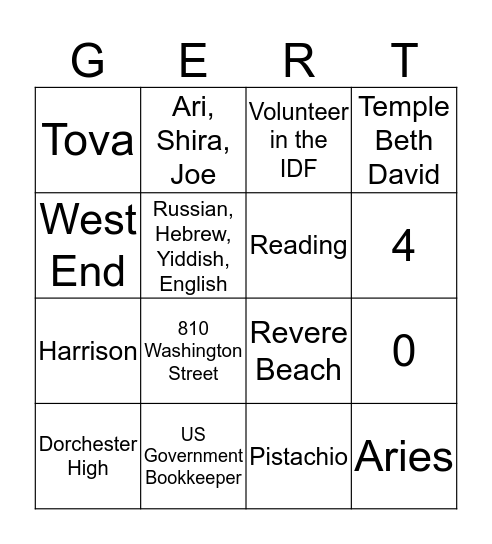 Gert's Birthday Bingo! Bingo Card