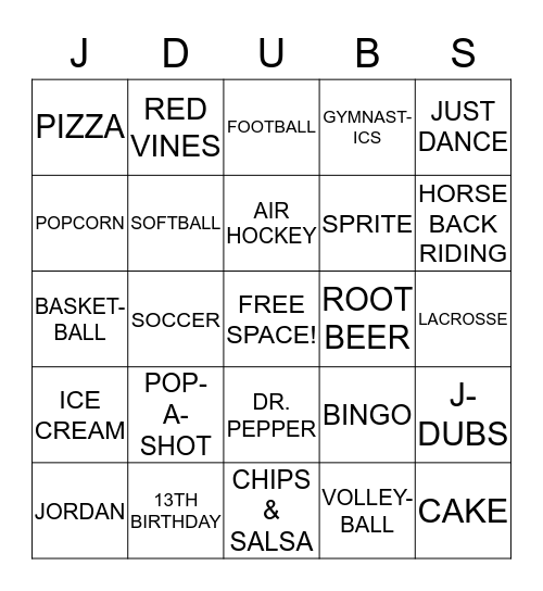 J-DUBS TOURNAMENT OF CHAMPIONS BINGO Card