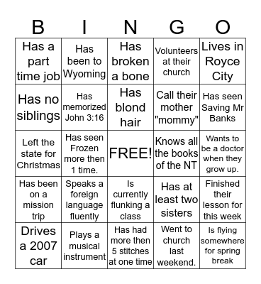 Random Facts Bingo Card