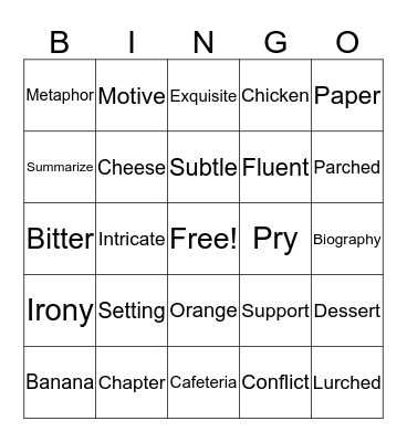 Vocabulary Bingo Card