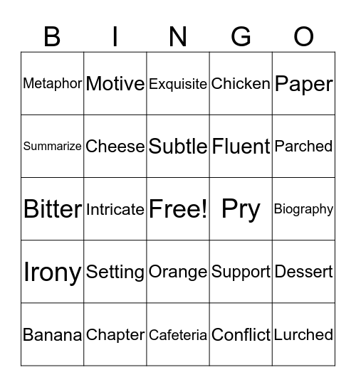 Vocabulary Bingo Card