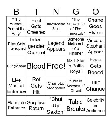 Wrestlemania 35 Bingo Card