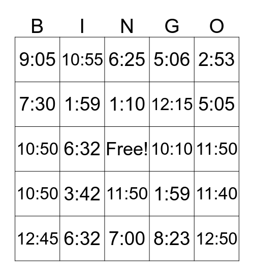 Time Bingo Card