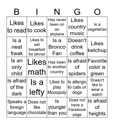 People Bingo Card