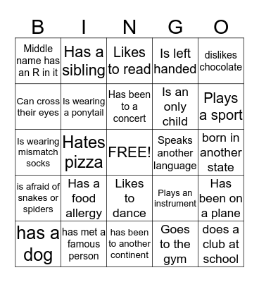 People Bingo Card