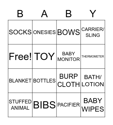 Baby Shower Bingo Card