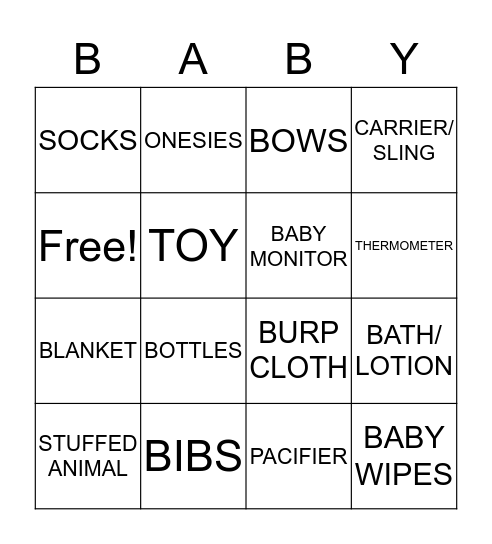 Baby Shower Bingo Card
