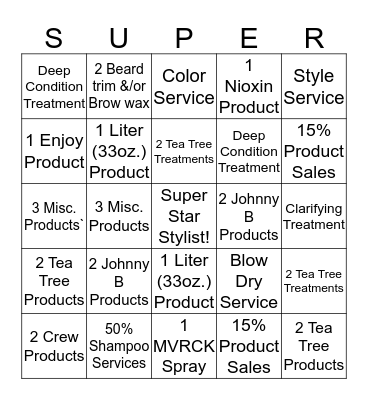 Super Stylist Bingo Card