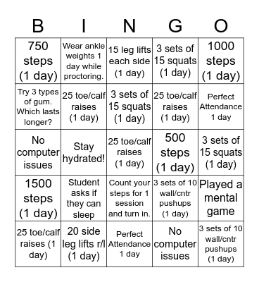 CMAS TEST PROCTORING Bingo Card