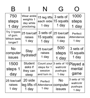 CMAS TEST PROCTORING Bingo Card