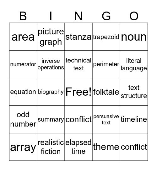 **PSSA Bingo** Bingo Card