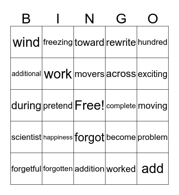Unit 7: Spelling/HF Words Bingo Card