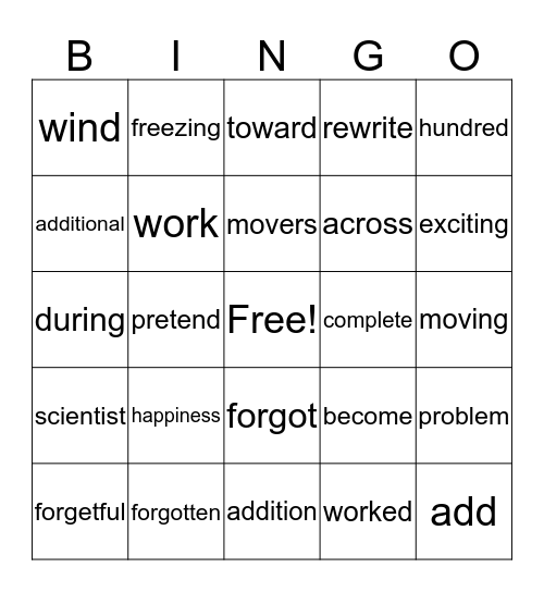 Unit 7: Spelling/HF Words Bingo Card