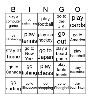 What do you like to do? Bingo Card