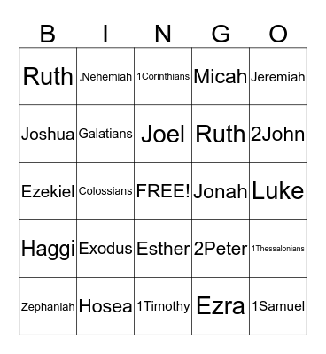 Bible Bingo Card