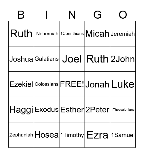 Bible Bingo Card