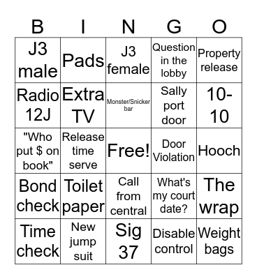 Jail Division Bingo Card