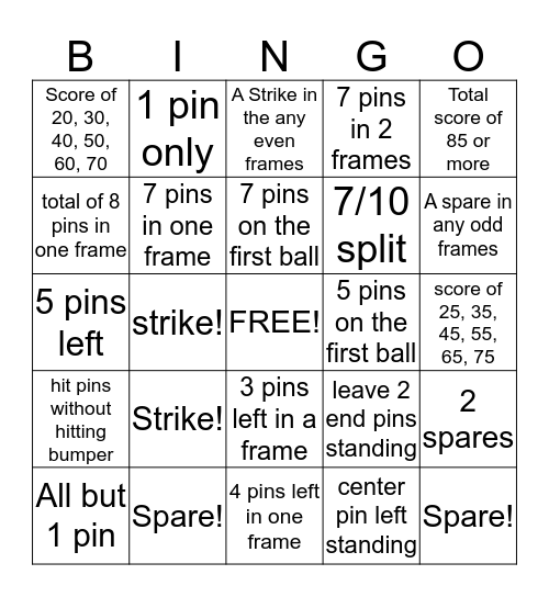 Benjamin's Bingo Bowling Party Bingo Card