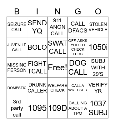 DISPATCH BINGO!!! Bingo Card