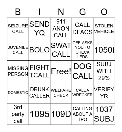 DISPATCH BINGO!!! Bingo Card