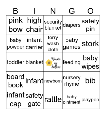 Reagan's Baby Shower Bingo Card