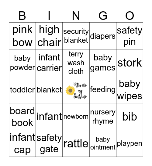 Reagan's Baby Shower Bingo Card