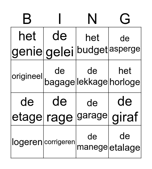 Woordpakket 18 Bingo Card