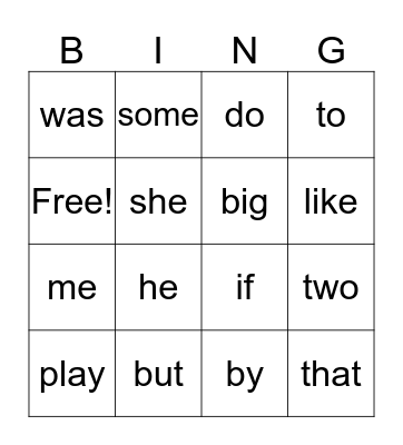 Sight words Bingo Card