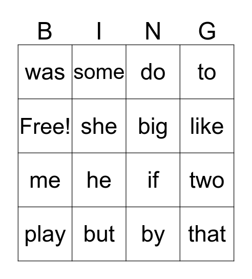 Sight words Bingo Card