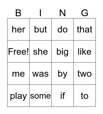 Sight words Bingo Card