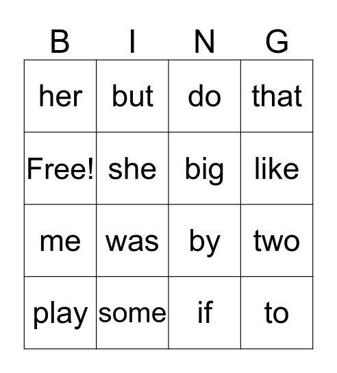 Sight words Bingo Card