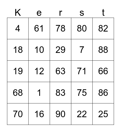 Bingo kerst 2 Bingo Card