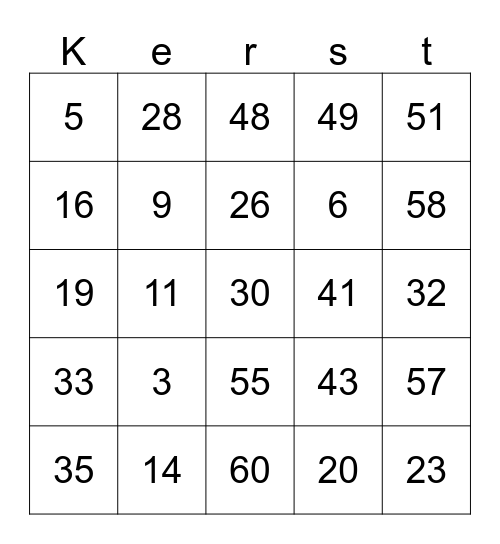 Bingo kerst 3 Bingo Card