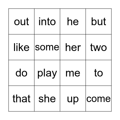 Sight Words Bingo Card