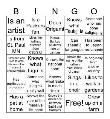Find Someone who... Bingo Card