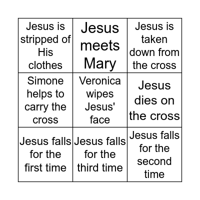 Stations of the Cross Bingo Card
